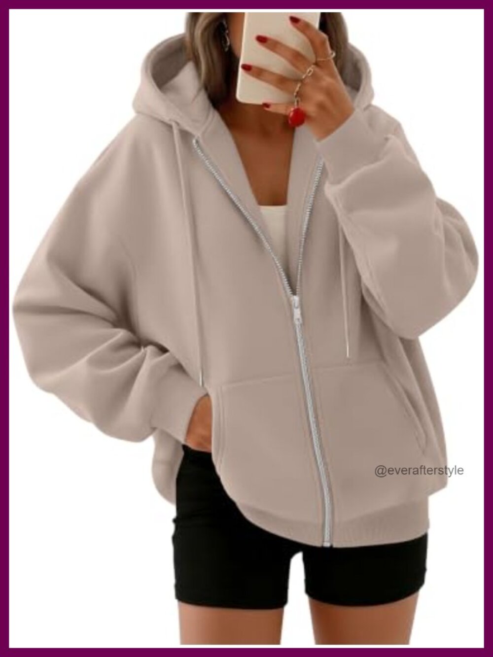 Oversized Zip Up Hoodie Womens Cotton Polyester Fleece Sweatshirt